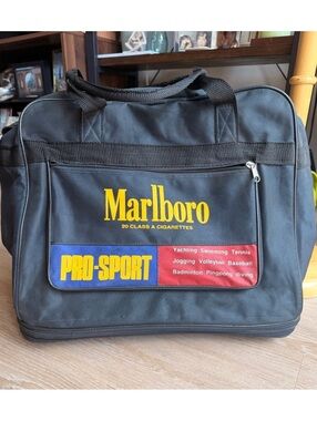Vintage 90s Marlboro Pro-Sport Black Travel Duffle Bag with Wheels and Handles